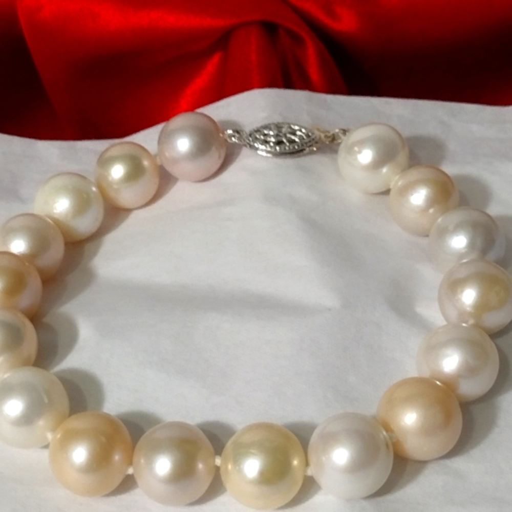 Cultured Multi Colour Pearl Bracelet Sterling Clasp 8" 11-11.5mm NWT